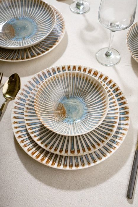 Hermia GBSATN24Y4R16463 Vajilla de Porcelana 24 Piezas Apta Lavavajillas y Microondas